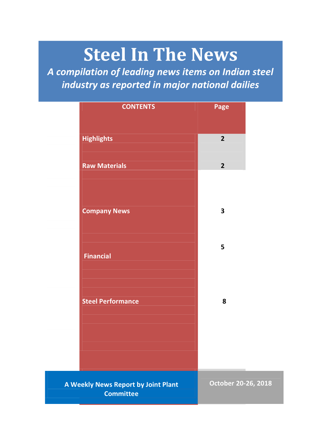 Steel in the News a Compilation of Leading News Items on Indian Steel