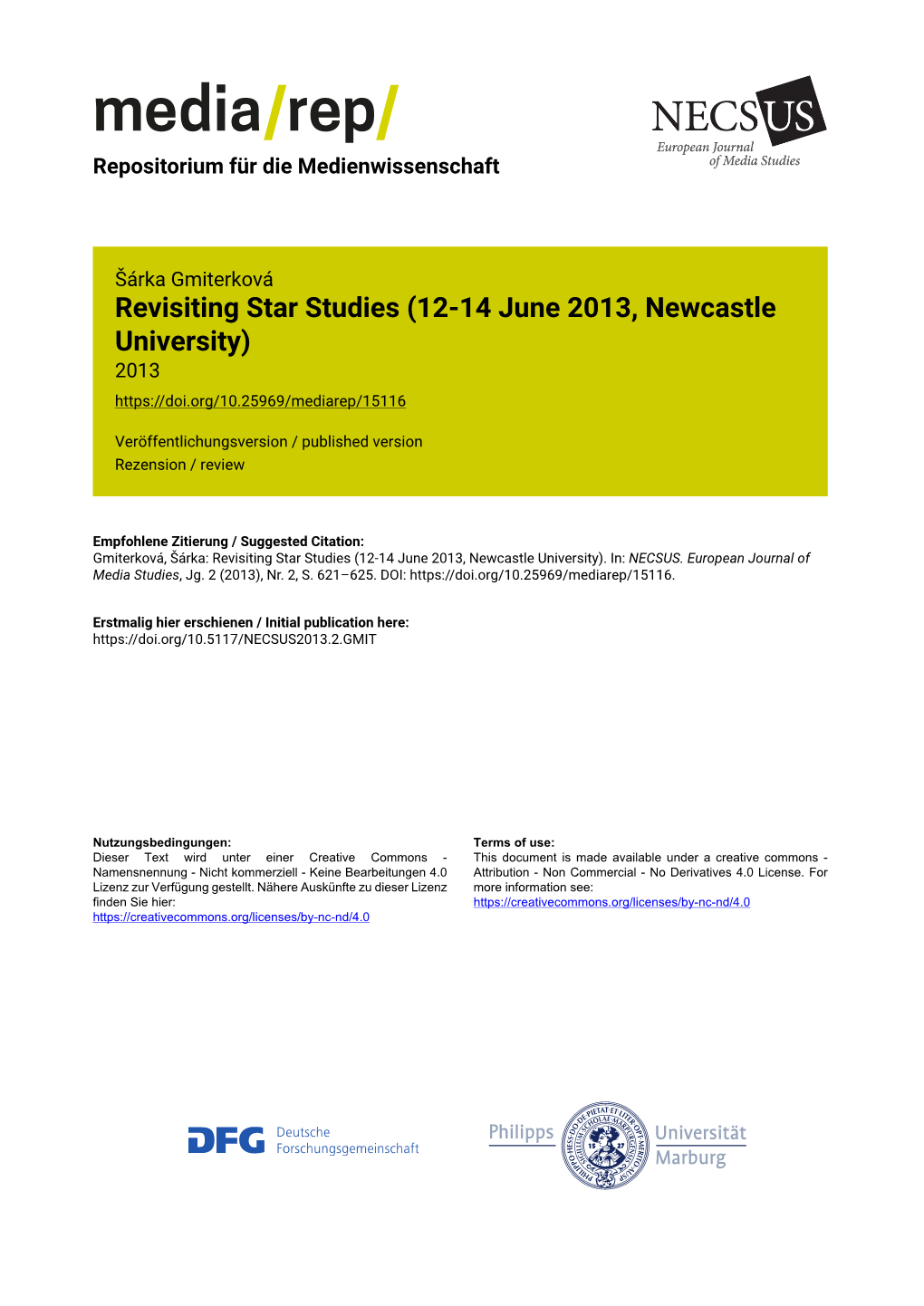 Revisiting Star Studies (12-14 June 2013, Newcastle University) 2013