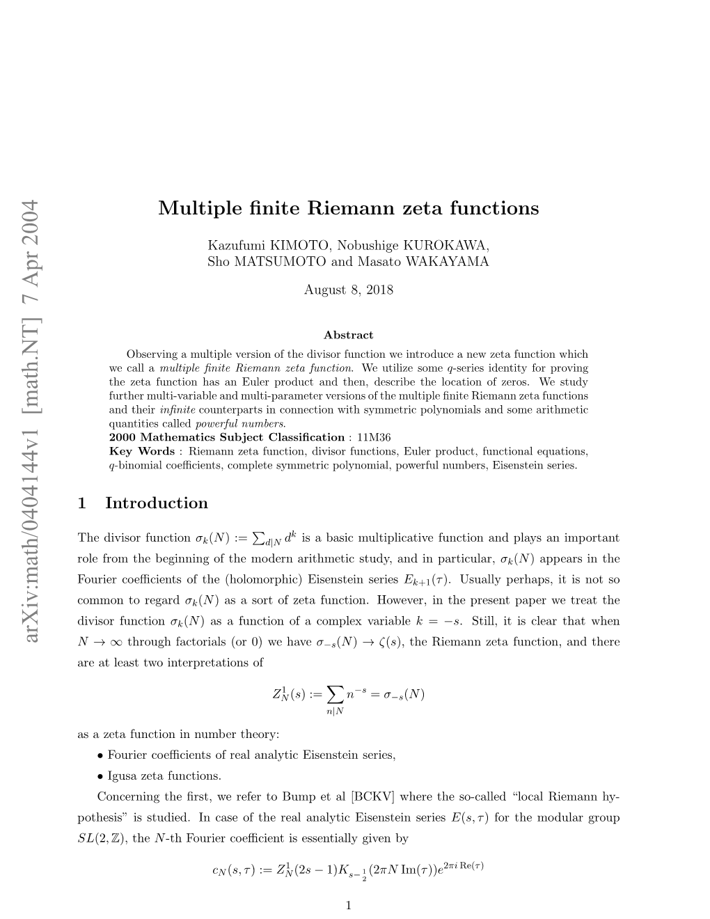 Multiple Finite Riemann Zeta Functions