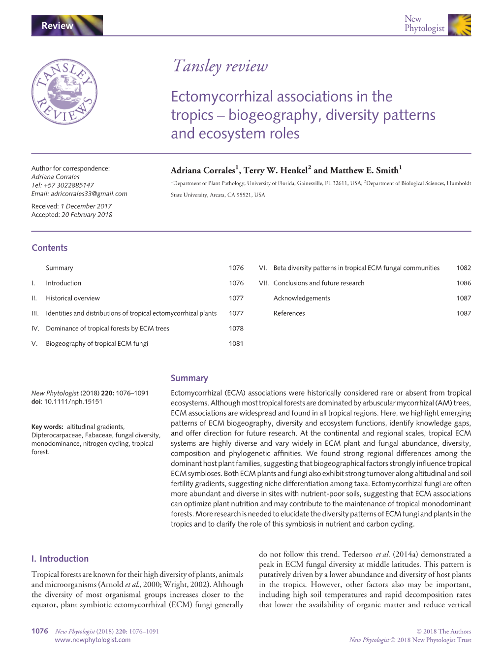 Ectomycorrhizal Associations in the Tropics – Biogeography, Diversity Patterns and Ecosystem Roles