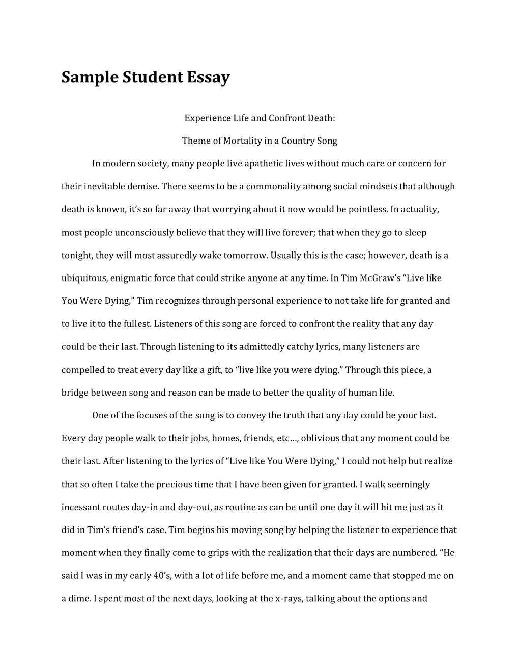 Sample Student Essay