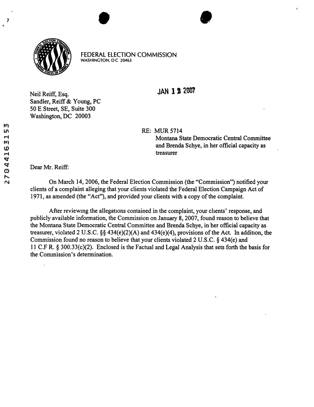 JAN 1 Fl20w Sandler, Reiff & Young, PC 50 E Street, SE, Suite 300 Washington, DC 20003