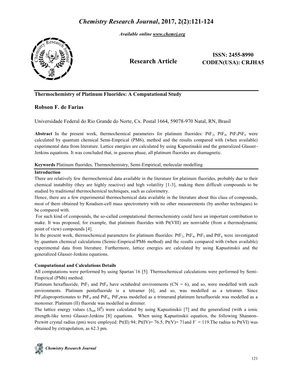 Chemistry Research Journal, 2017, 2(2):121-124 Research Article