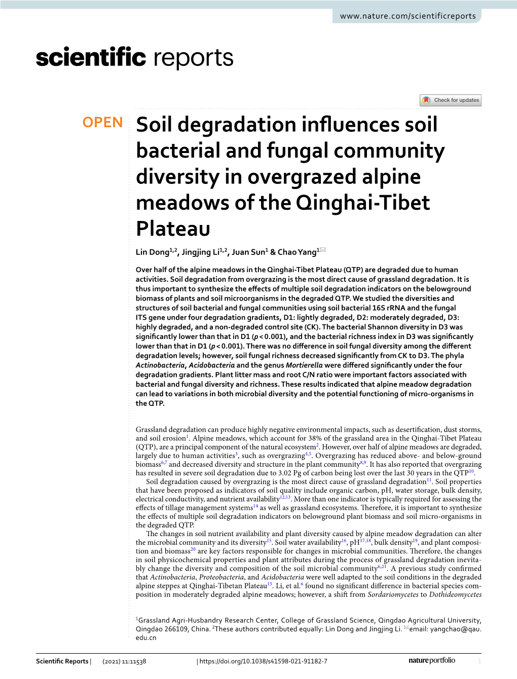 Soil Degradation Influences Soil Bacterial and Fungal Community Diversity in Overgrazed Alpine Meadows of the Qinghai-Tibet Plat