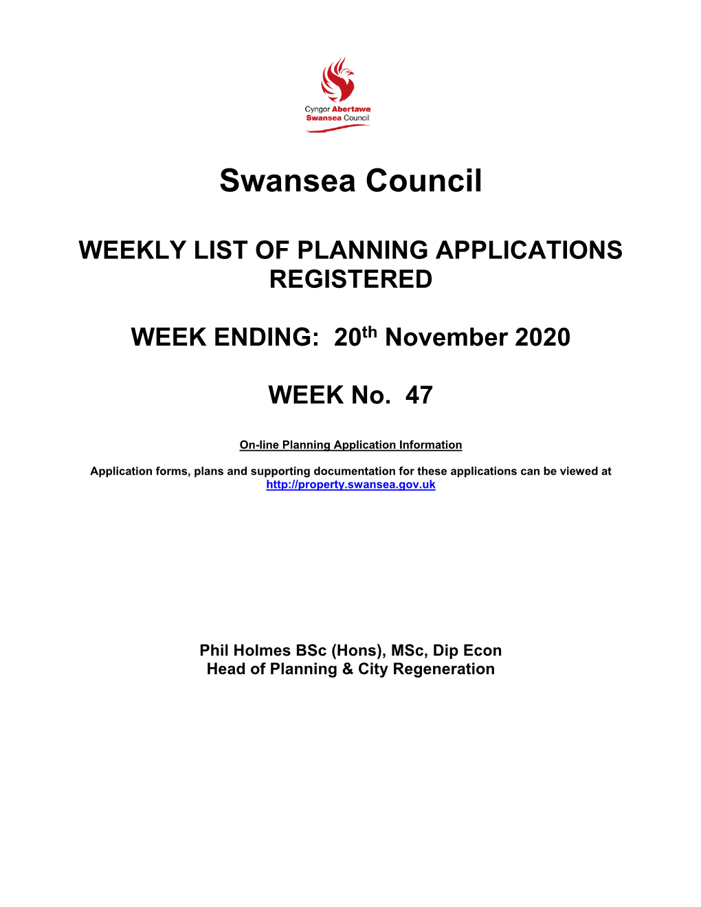 Applications for Week Ending 20 November 2020