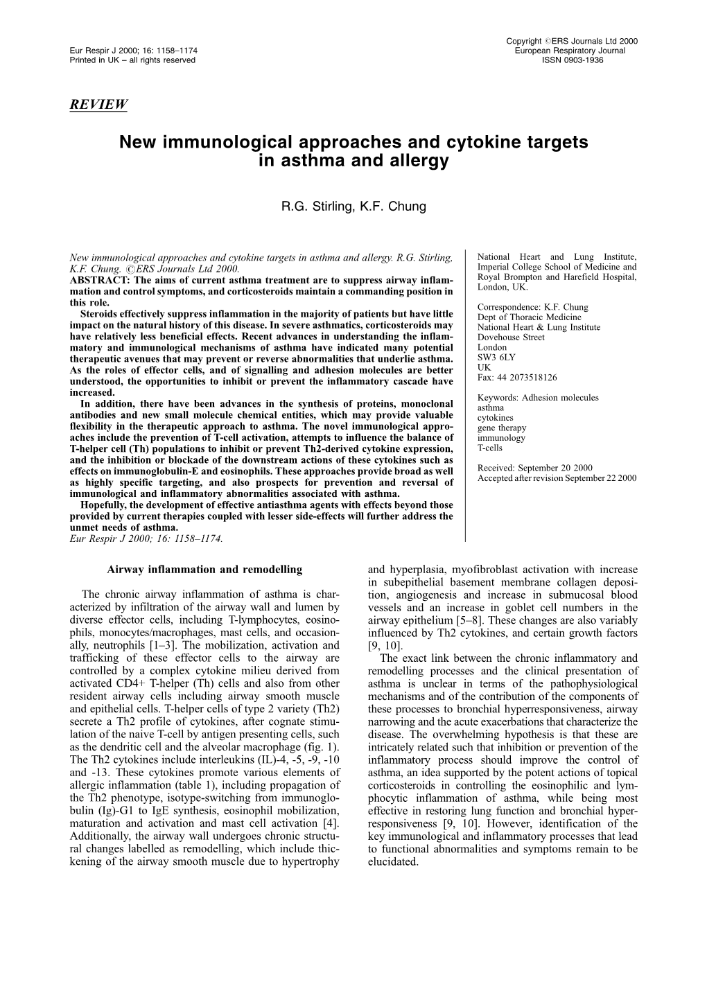 New Immunological Approaches and Cytokine Targets in Asthma and Allergy