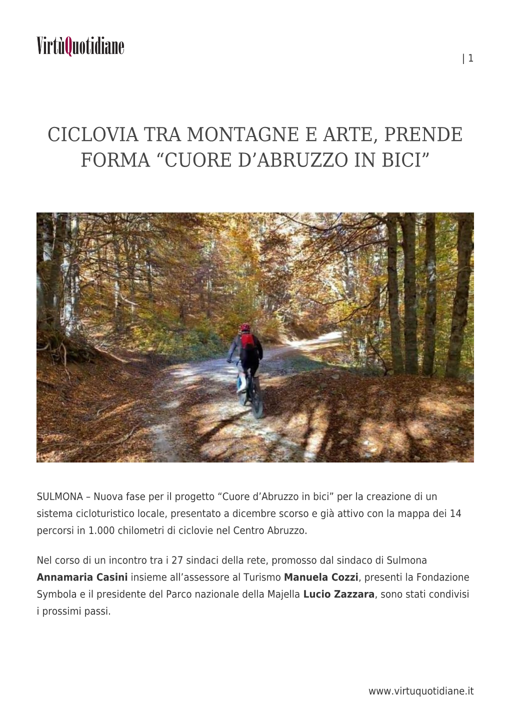 Ciclovia Tra Montagne E Arte, Prende Forma &#8220;Cuore D&#8217;Abruzzo in Bici&#8221;