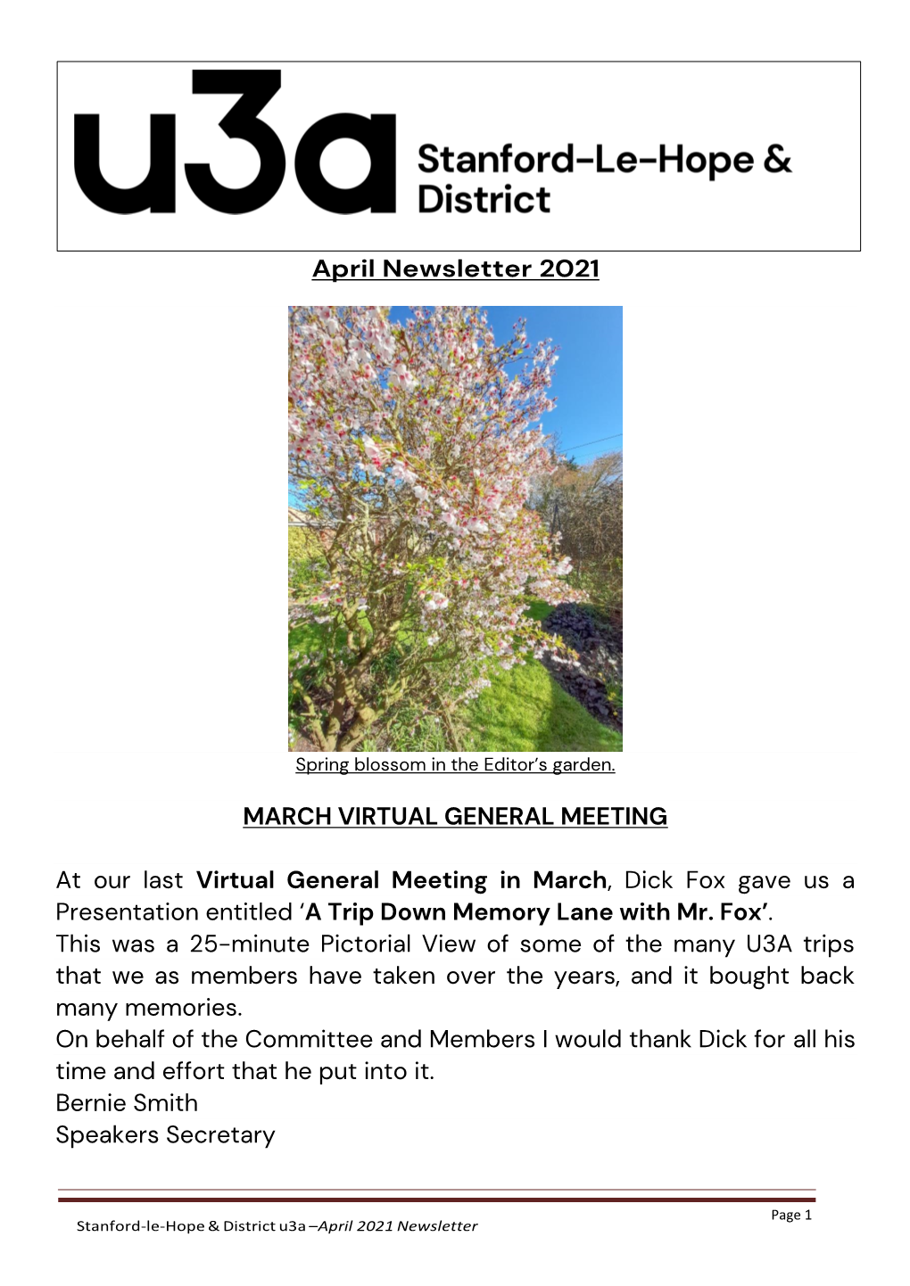 April 2021 Newsletter