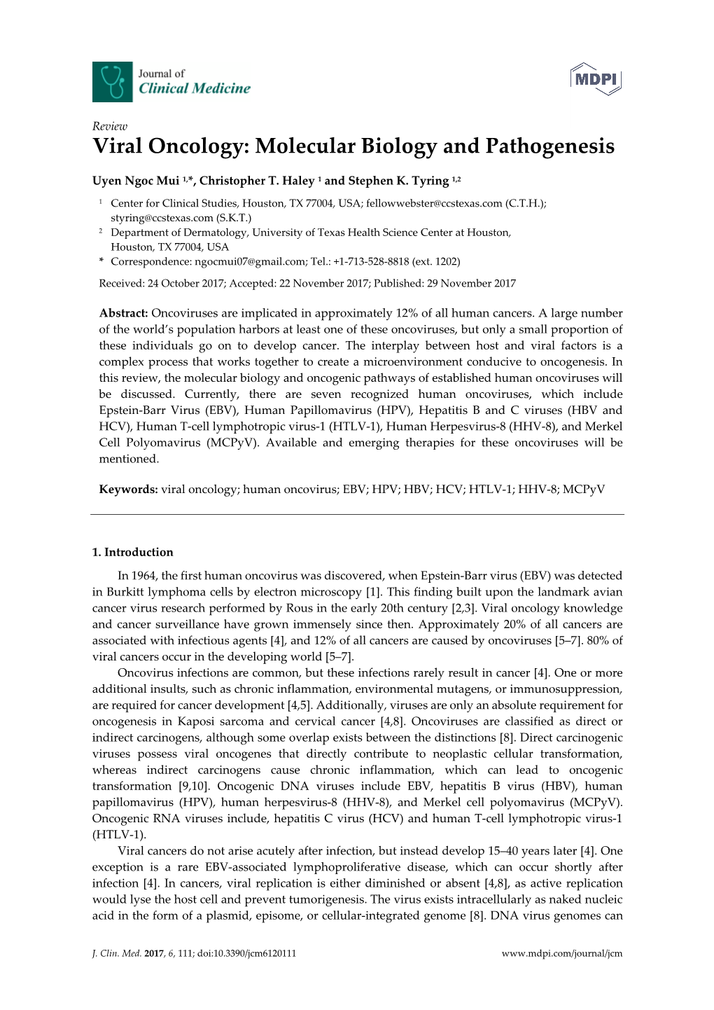 Viral Oncology: Molecular Biology and Pathogenesis