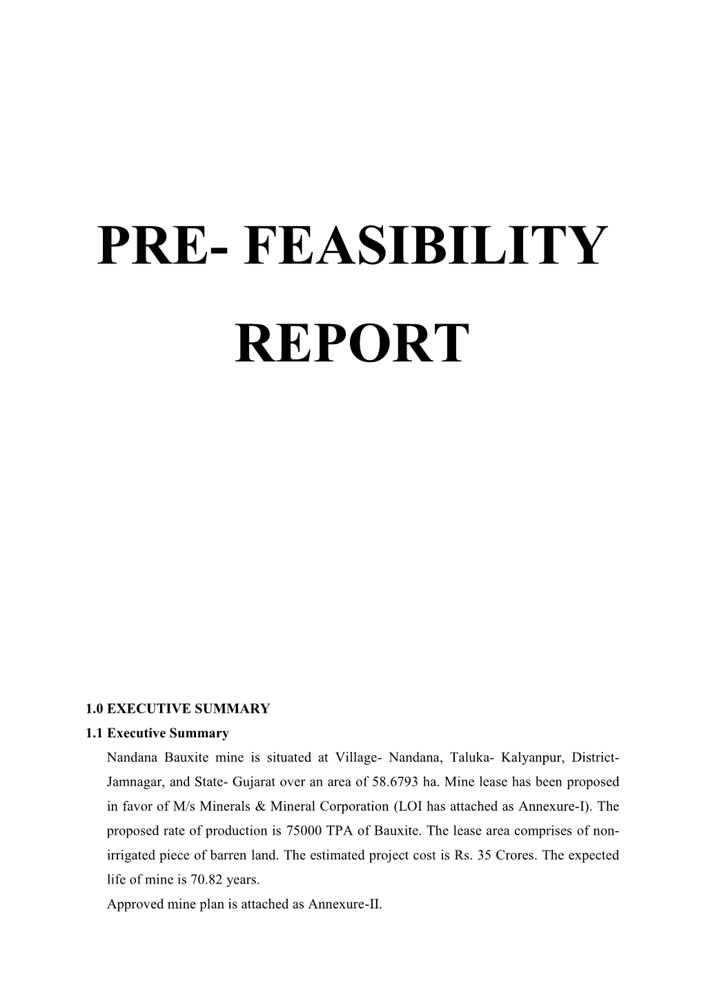 Pre- Feasibility Report