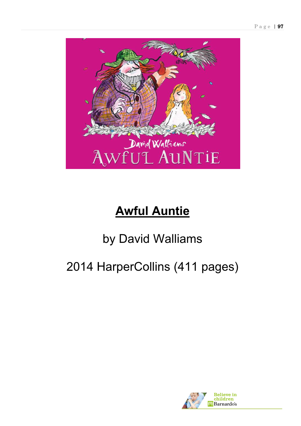 Awful Auntie by David Walliams 2014 Harpercollins (411 Pages)