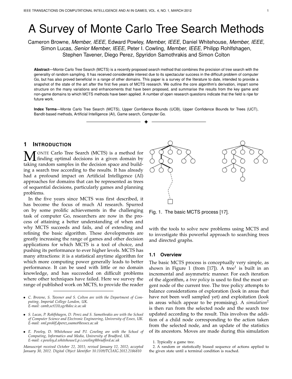 A Survey of Monte Carlo Tree Search Methods