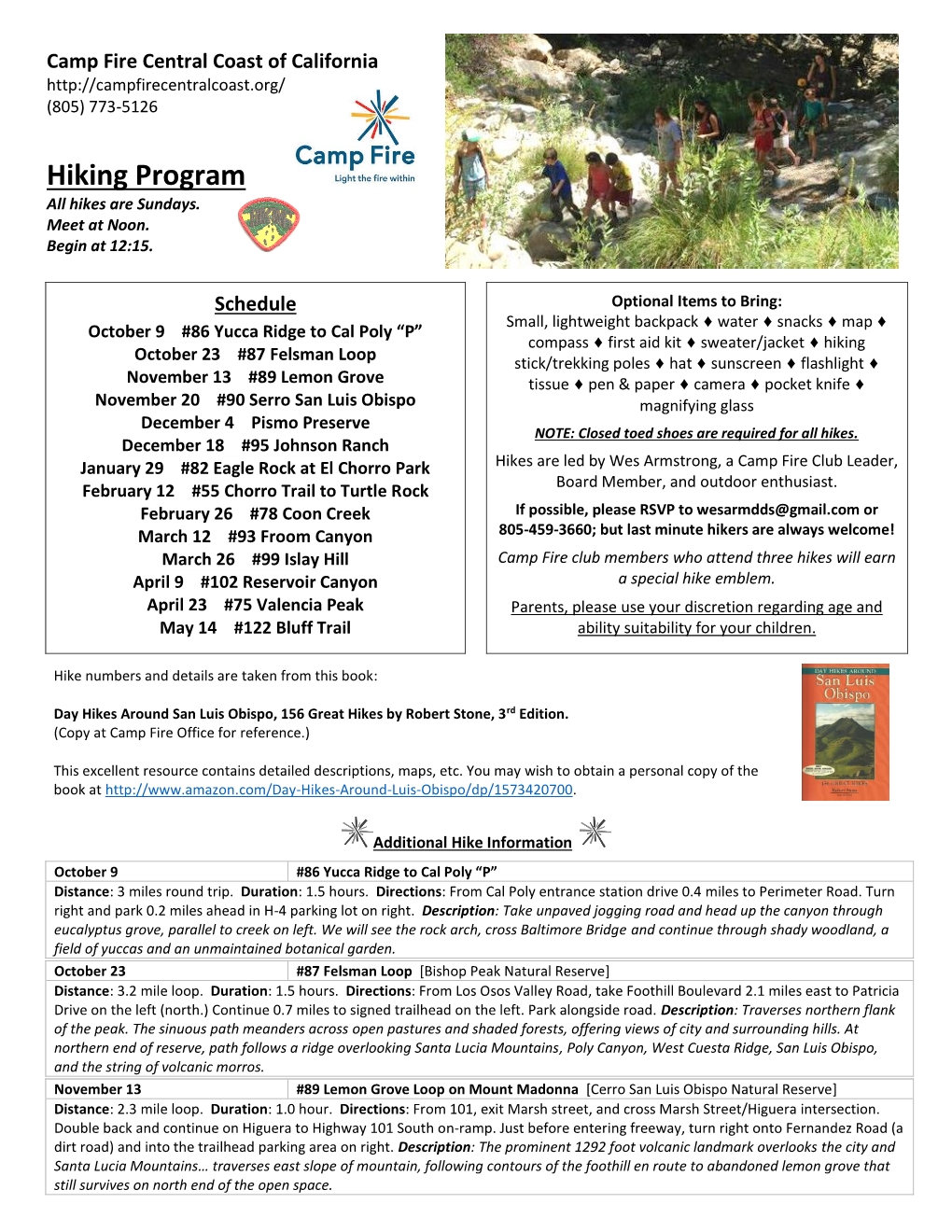 Hiking Program All Hikes Are Sundays