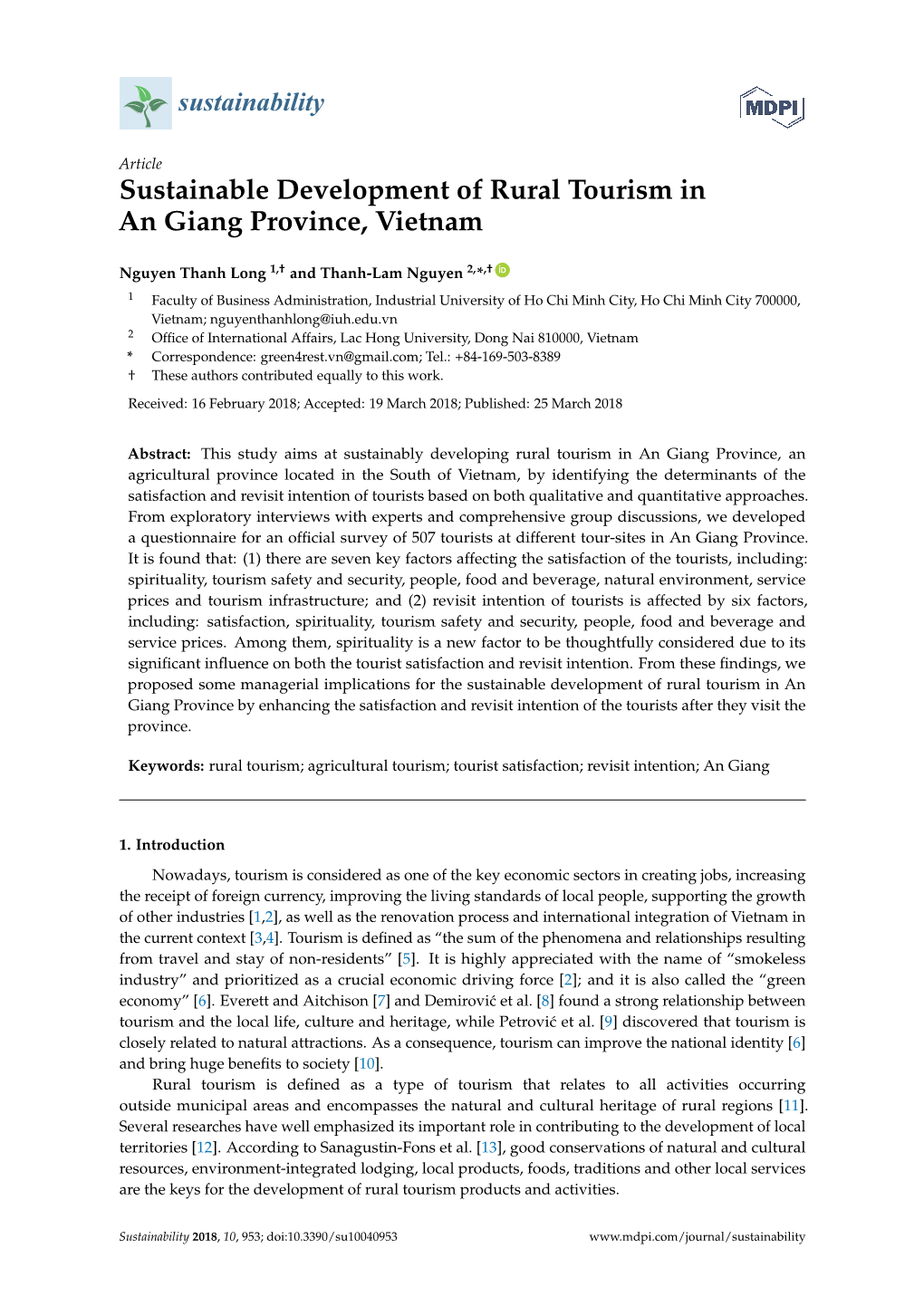 Sustainable Development of Rural Tourism in an Giang Province, Vietnam