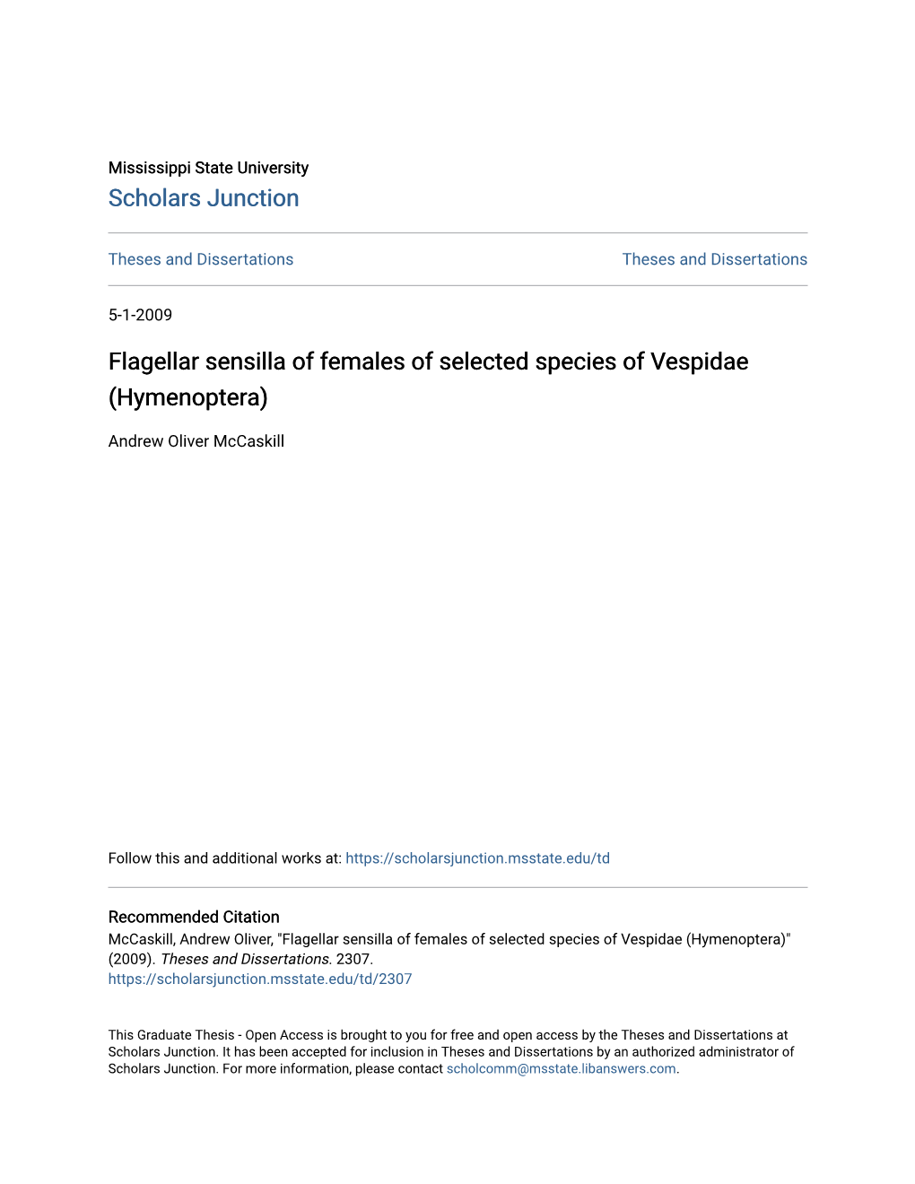 Flagellar Sensilla of Females of Selected Species of Vespidae (Hymenoptera)