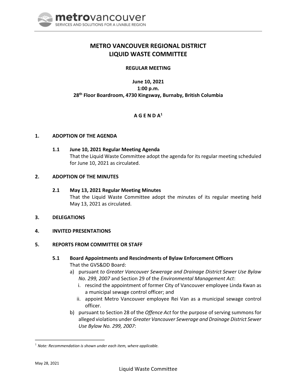 Liquid Waste Committee Agenda Package