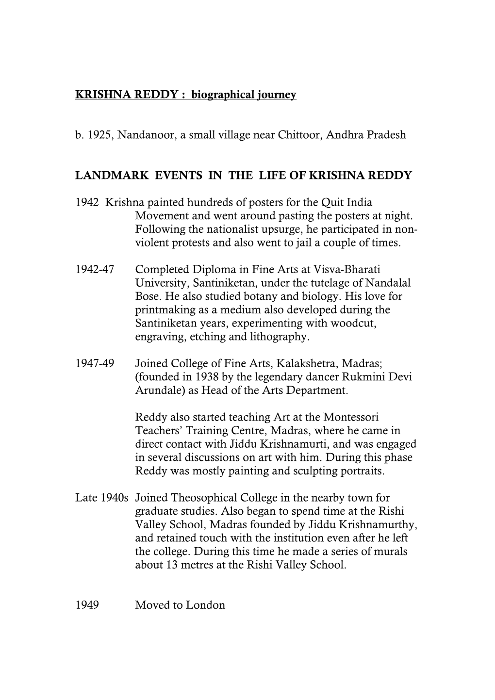 KRISHNA REDDY – a Biographical Journey