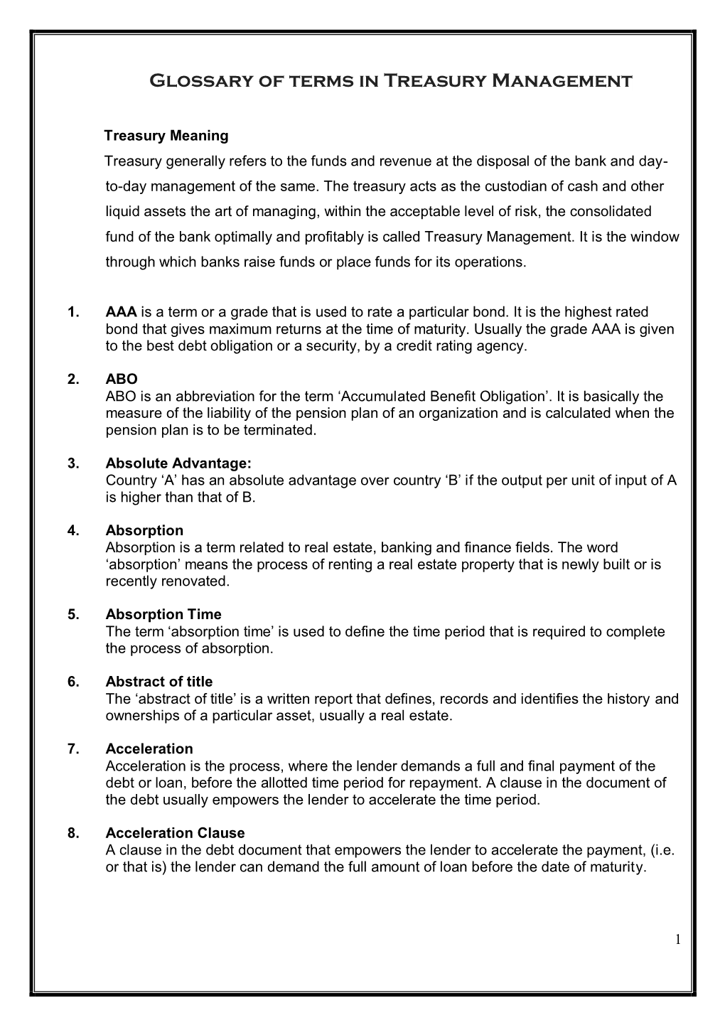 Treasury Terminology