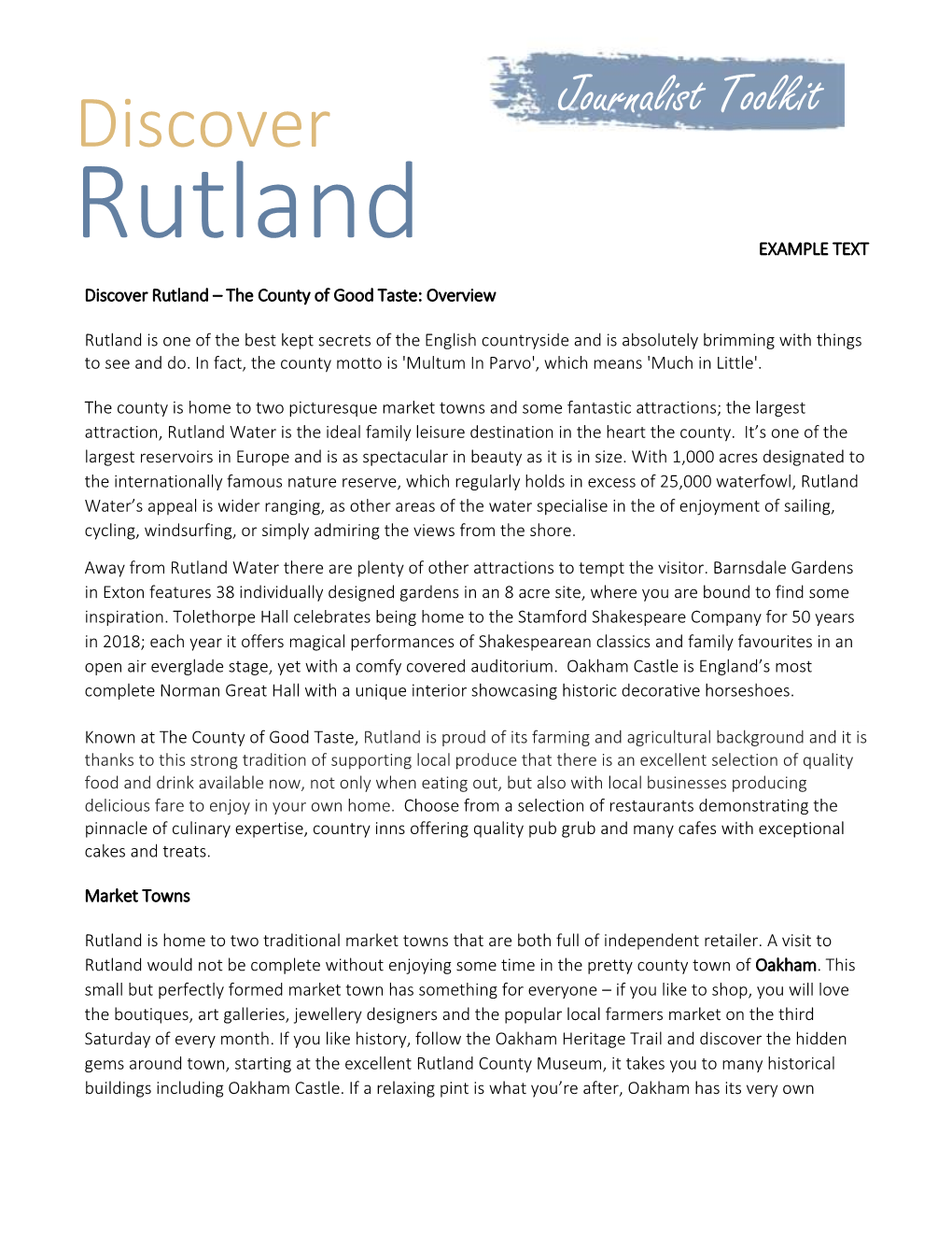 Discover Rutland – the County of Good Taste: Overview