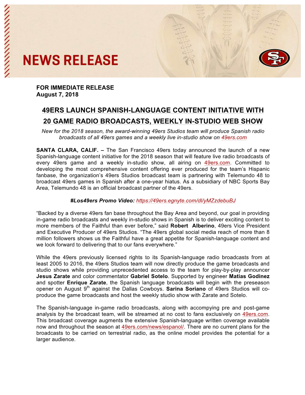 49Ers Launch Spanish-Language Content