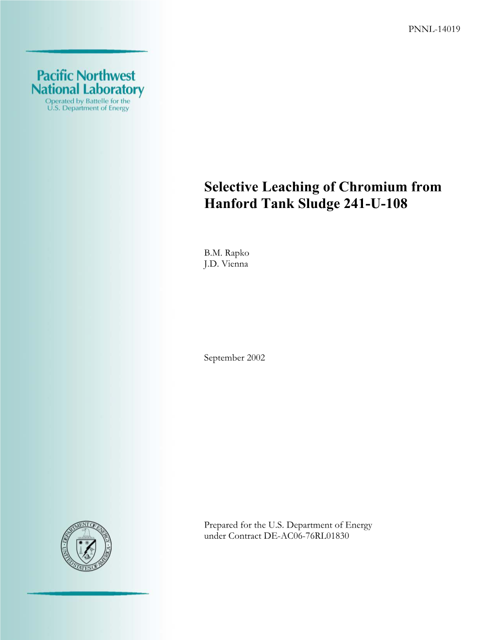 Selective Leaching of Chromium from Hanford Tank Sludge 241-U-108