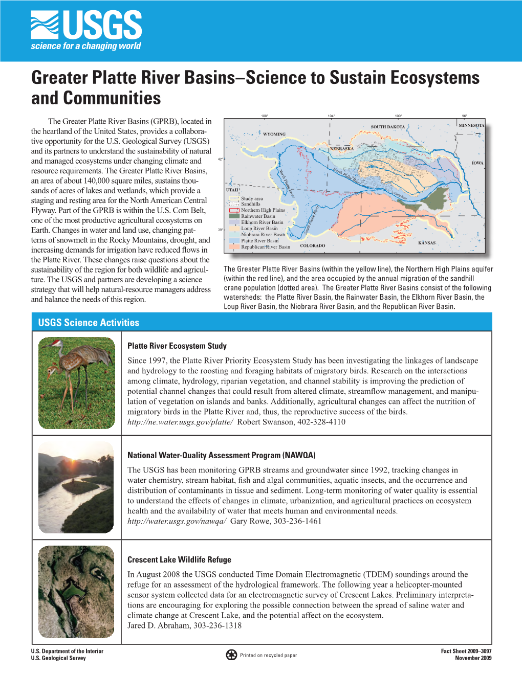 Greater Platte River Basins–Science to Sustain Ecosystems and Communities