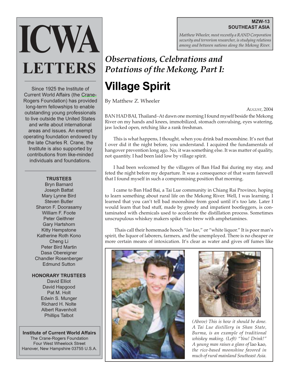 Village Spirit Current World Affairs (The Crane- Rogers Foundation) Has Provided by Matthew Z