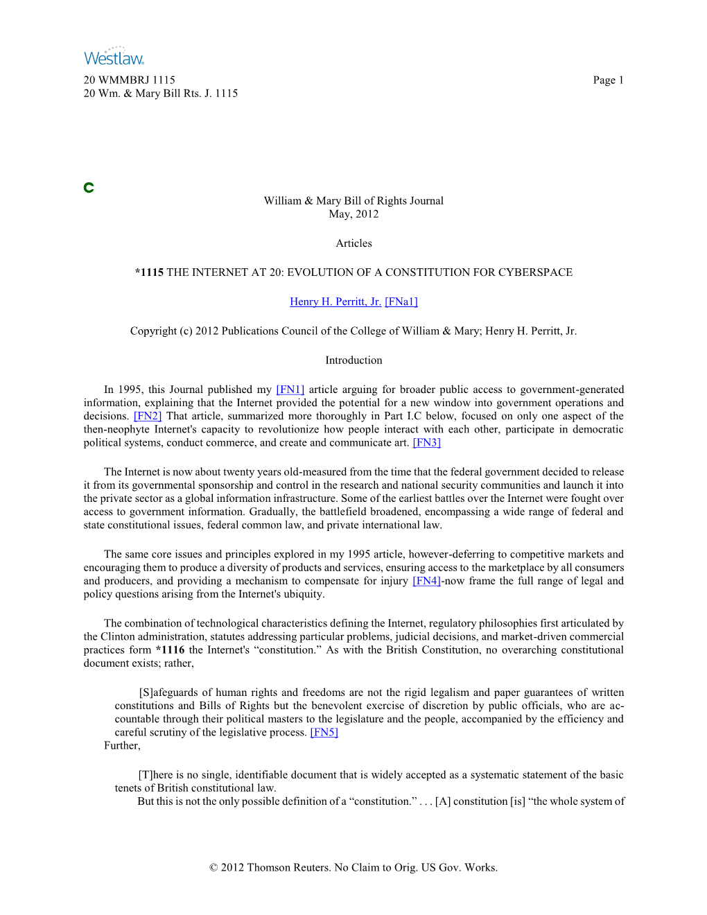 20 WMMBRJ 1115 Page 1 20 Wm. & Mary Bill Rts. J. 1115 © 2012