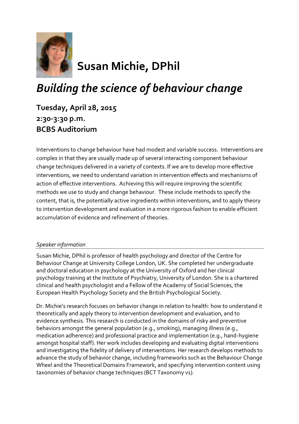 Susan Michie, Dphil Building the Science of Behaviour Change