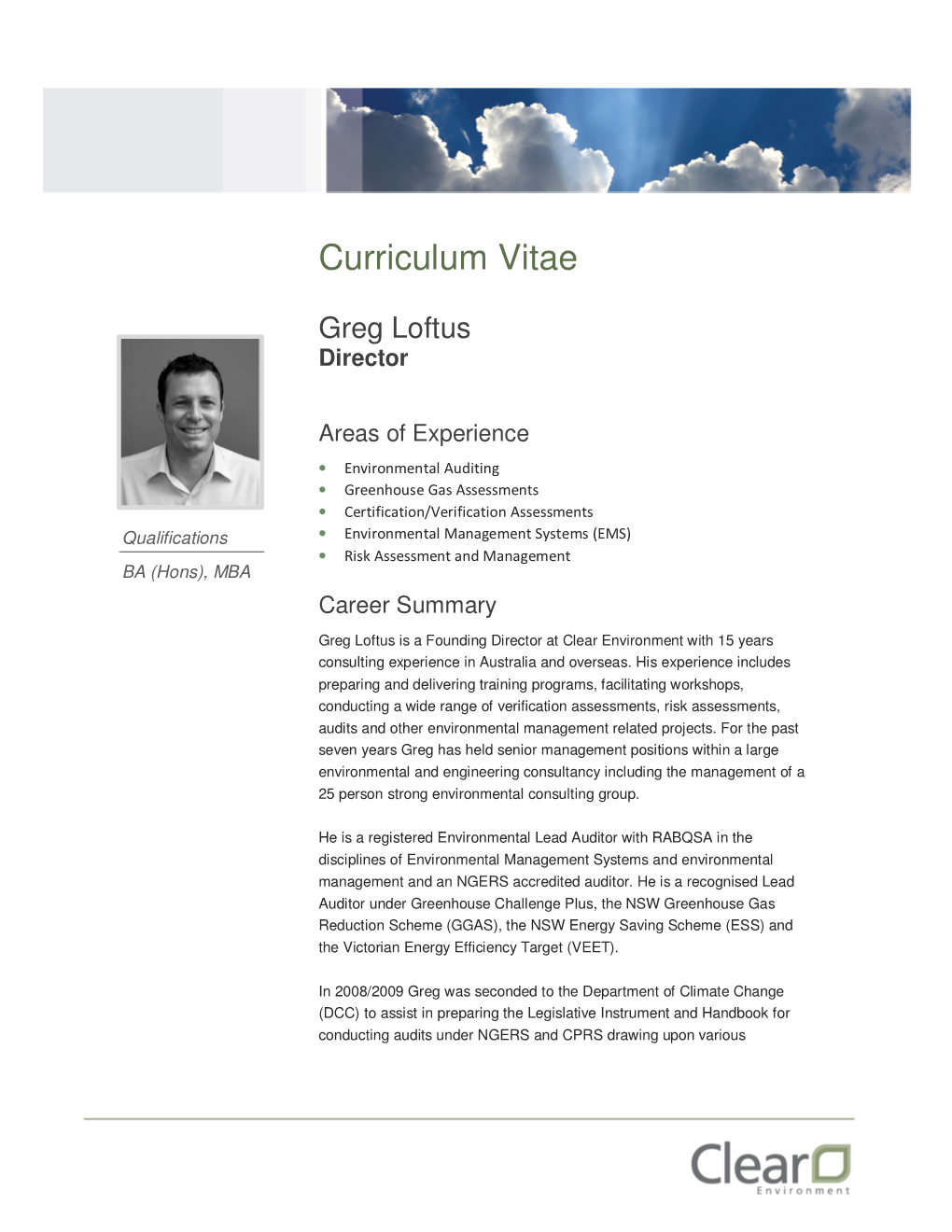 Curriculum Vitae: Greg Loftus