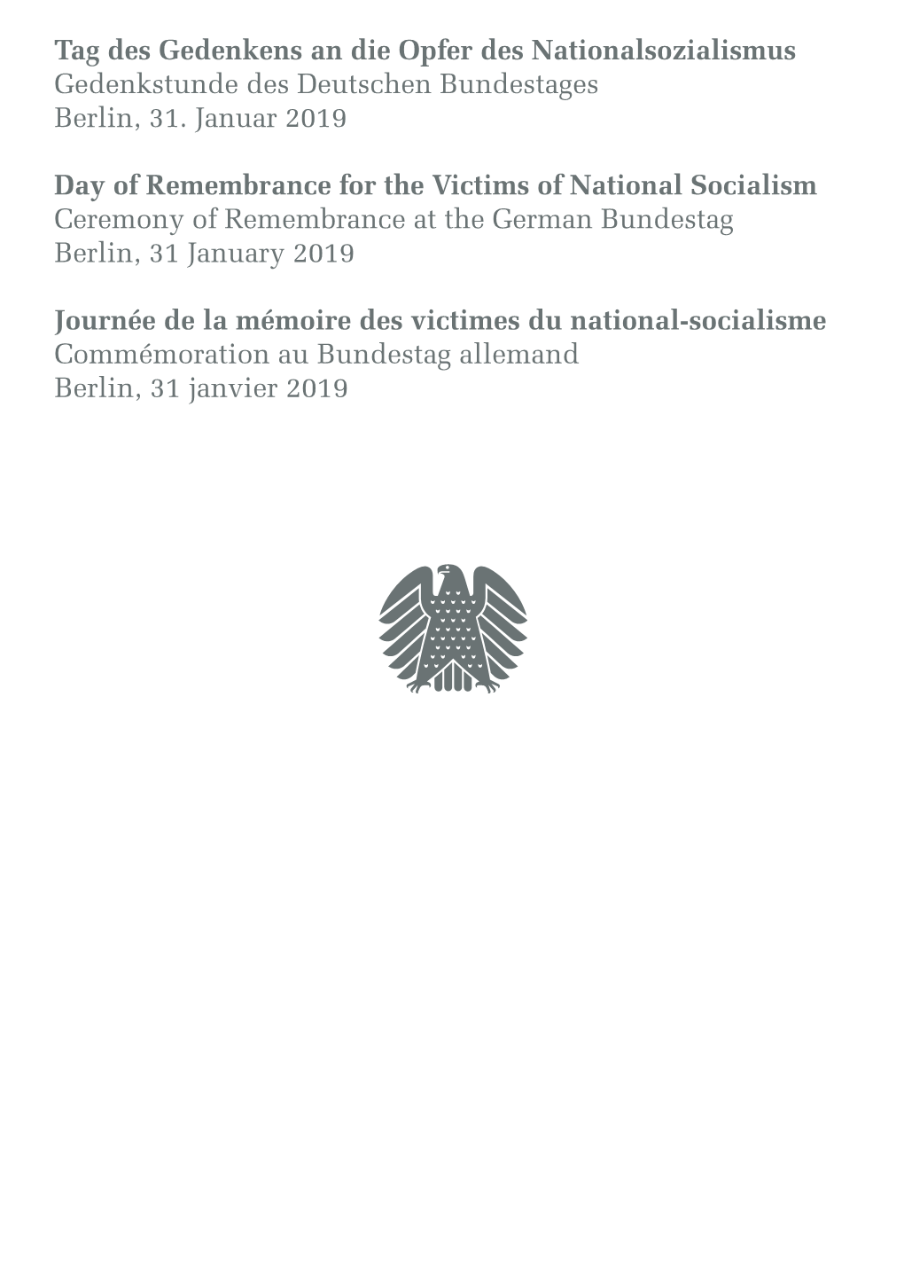 Tag Des Gedenkens an Die Opfer Des Nationalsozialismus Gedenkstunde Des Deutschen Bundestages Berlin, 31