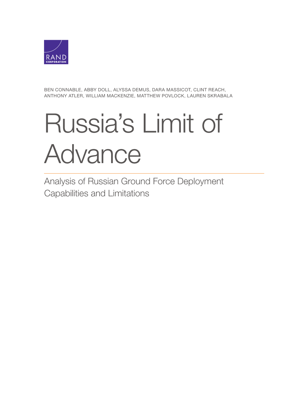 Russia's Limit of Advance: Analysis of Russian Ground Force Deployment Capabilities and Limitations