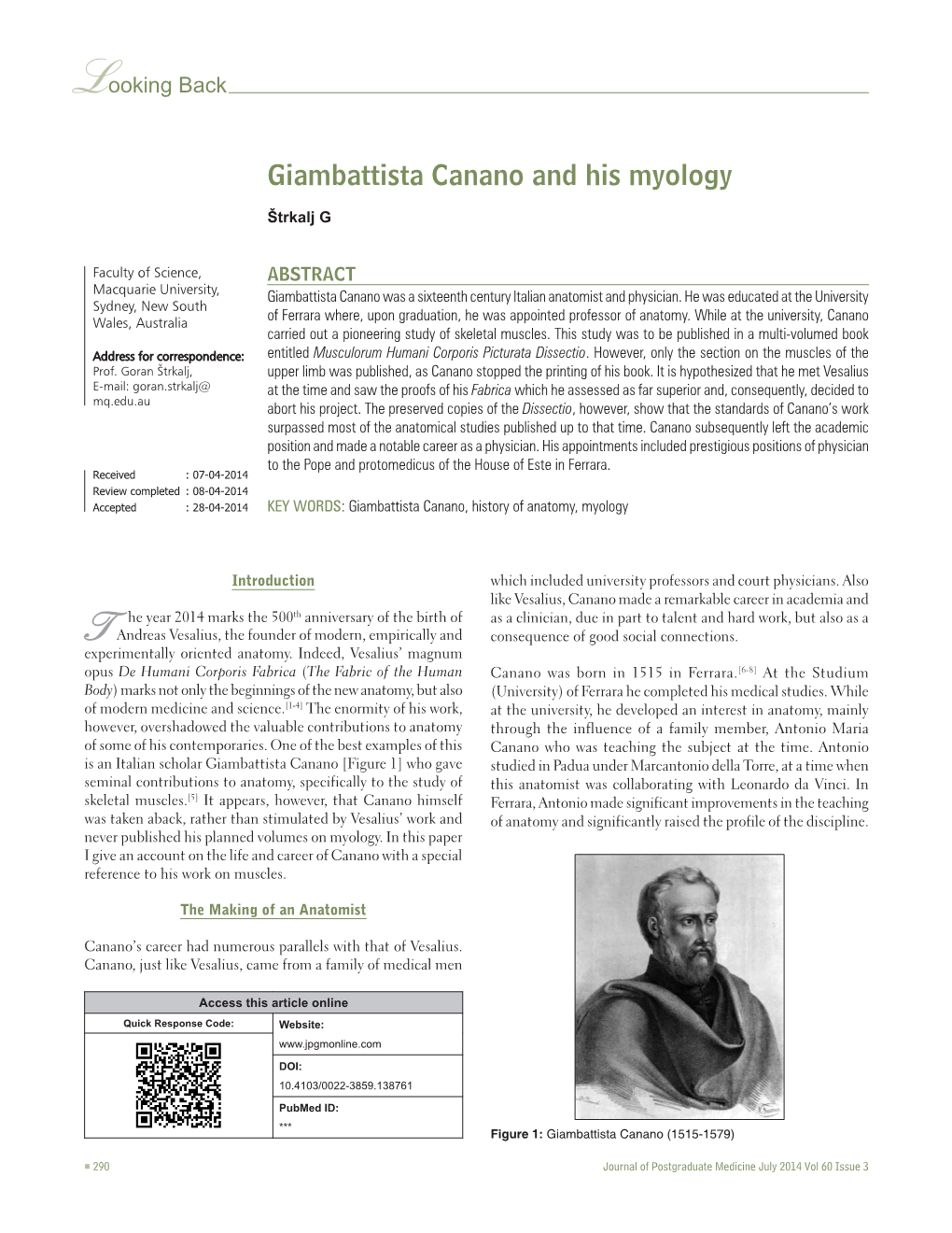 Giambattista Canano and His Myology