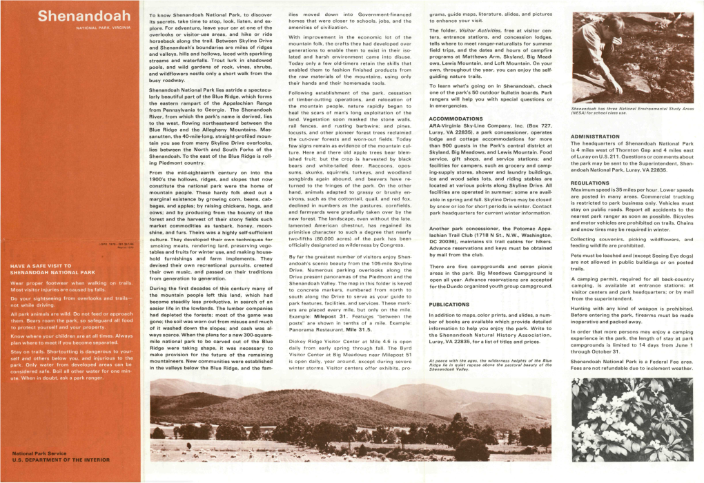 Shenandoah National Park Brochure from 1979