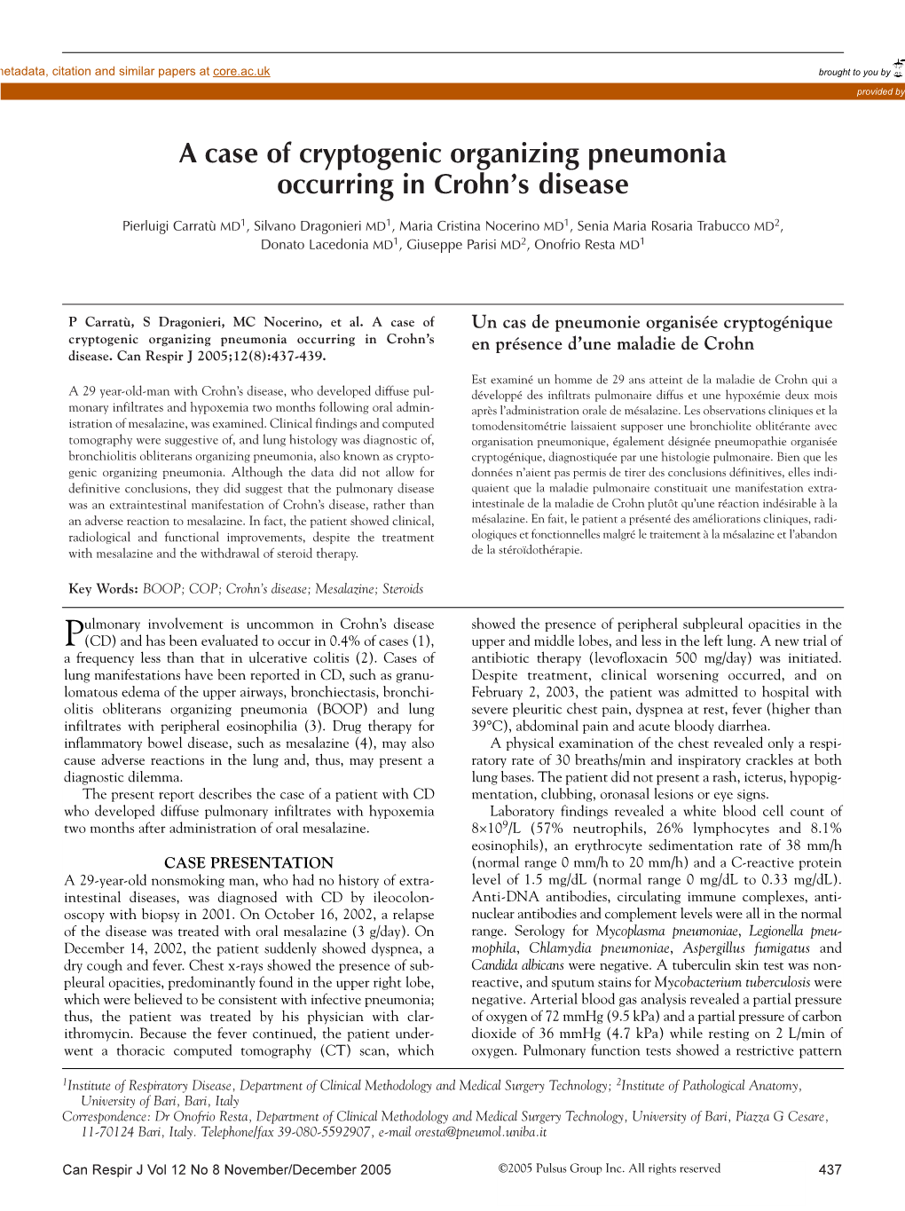 A Case of Cryptogenic Organizing Pneumonia Occurring in Crohn's