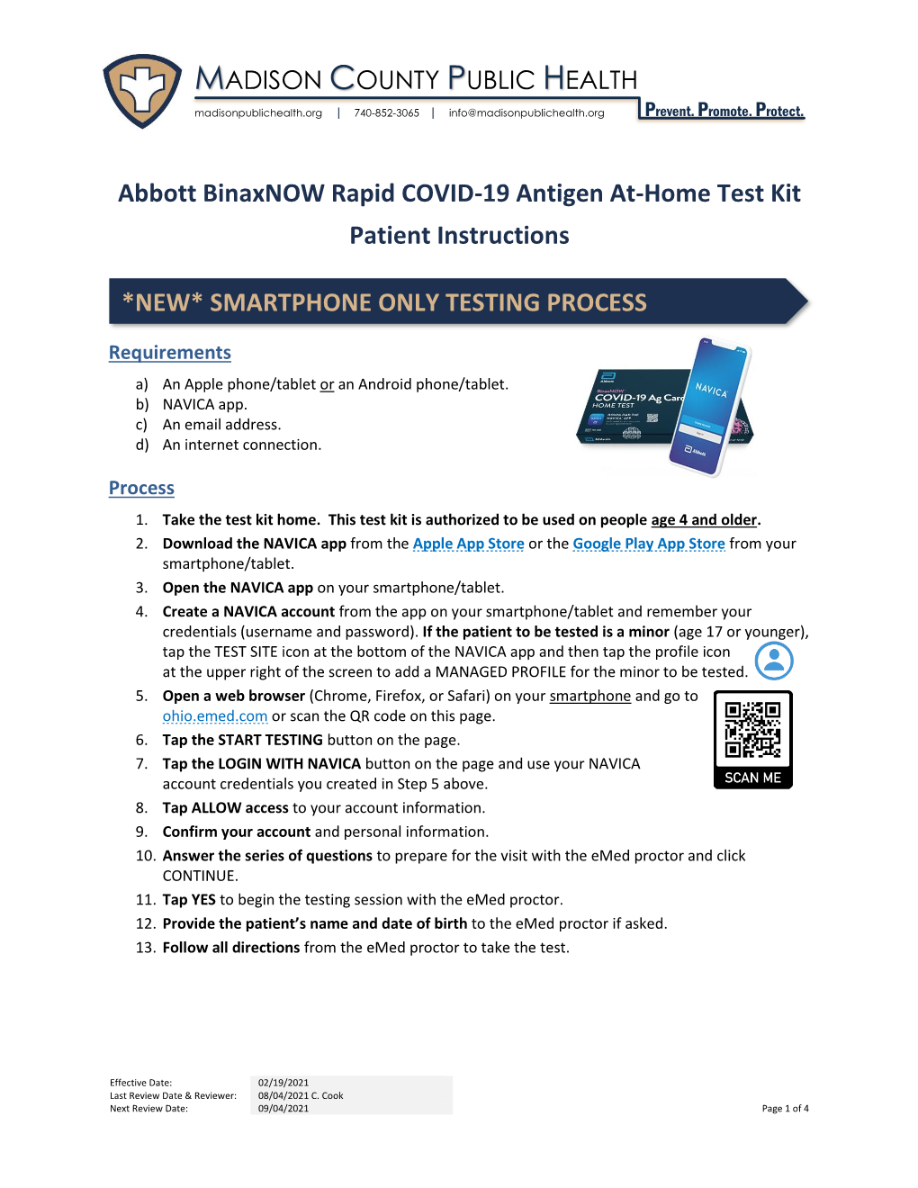 Abbott Binaxnow Rapid COVID19 Antigen at Home Test Kit Patient Instructions For