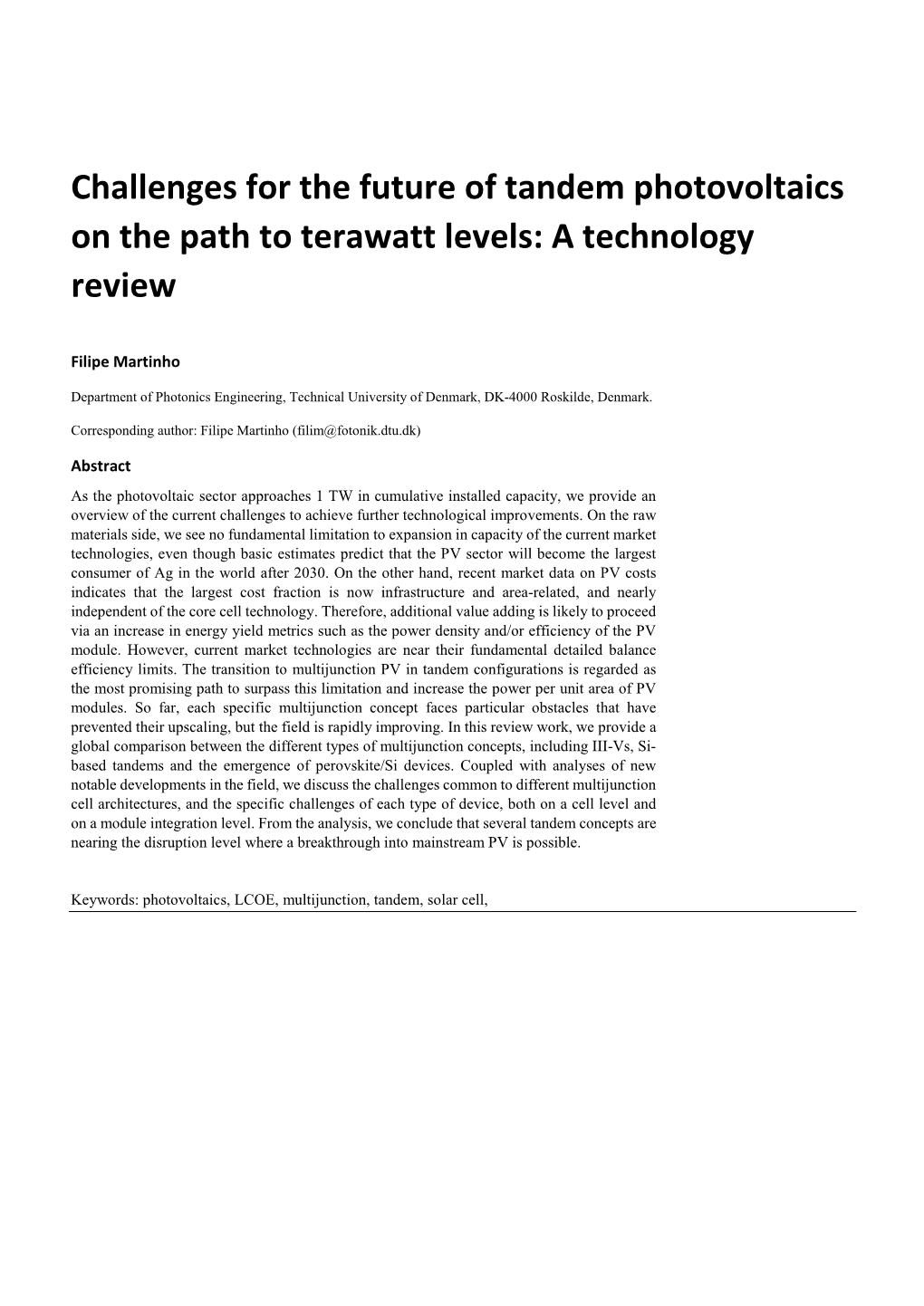 Challenges for the Future of Tandem Photovoltaics on the Path to Terawatt Levels: a Technology Review