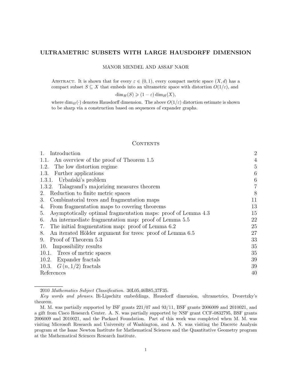 Ultrametric Subsets with Large Hausdorff Dimension