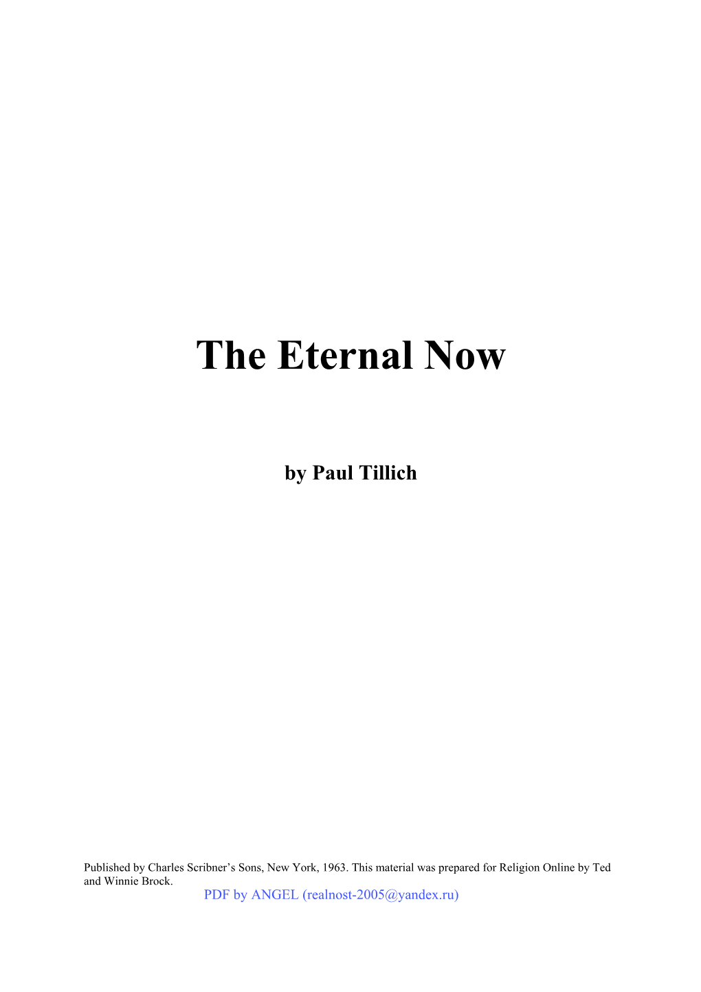 The Eternal Now by Paul Tillich