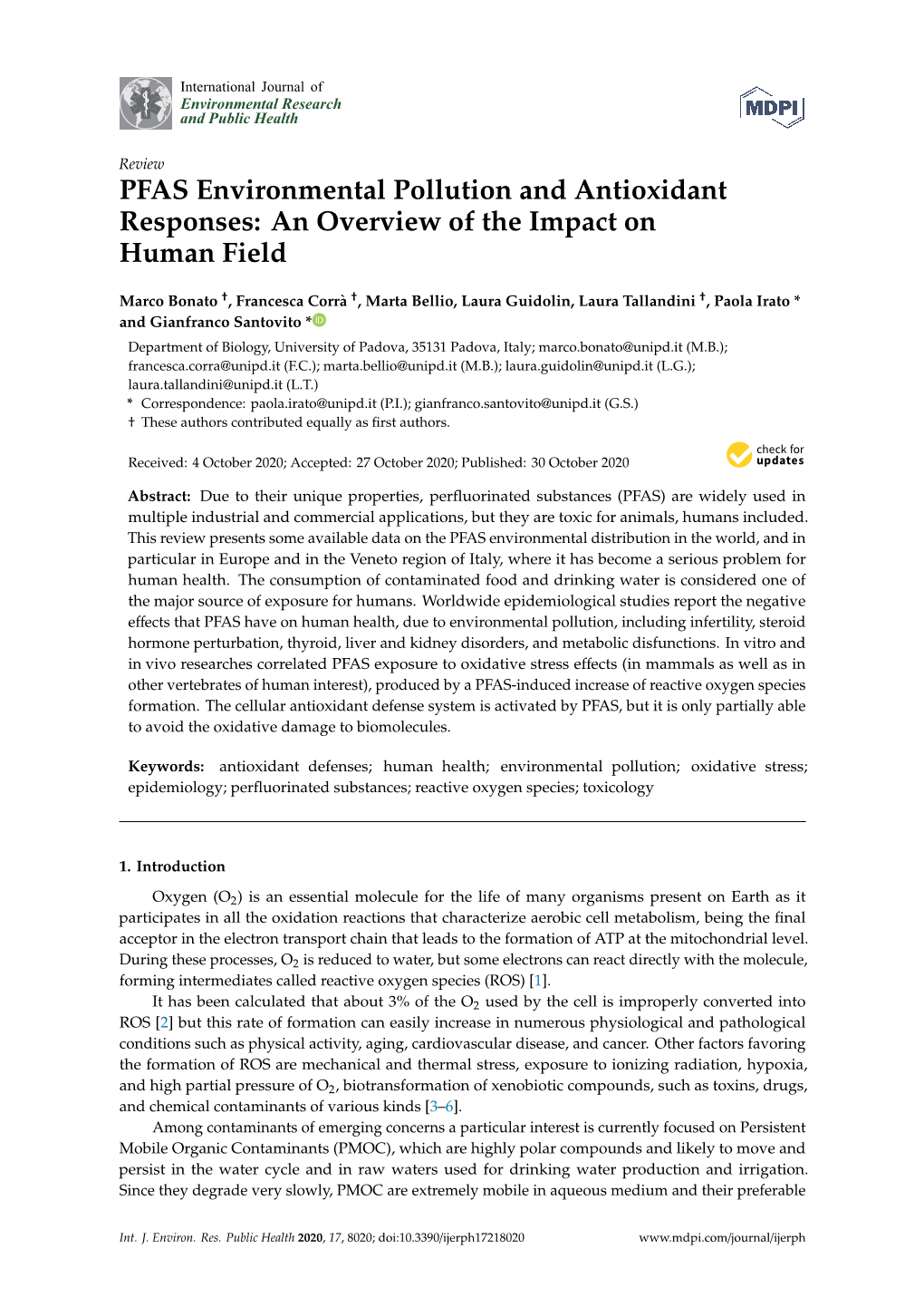 PFAS Environmental Pollution and Antioxidant Responses: an Overview of the Impact on Human Field