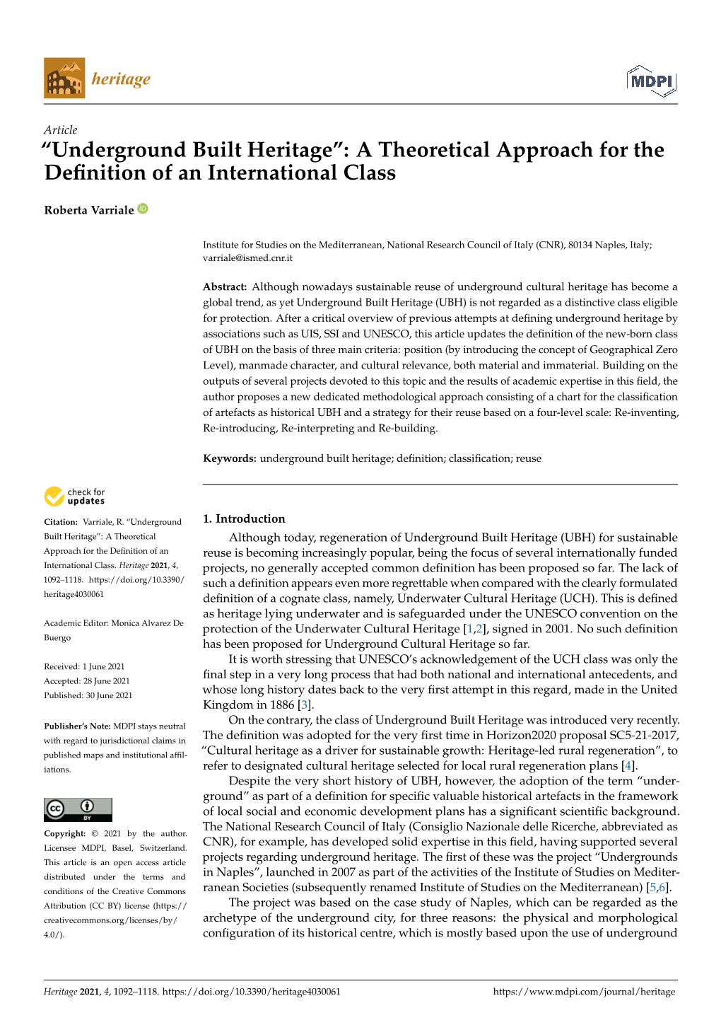 “Underground Built Heritage”: a Theoretical Approach for the Definition of an International Class