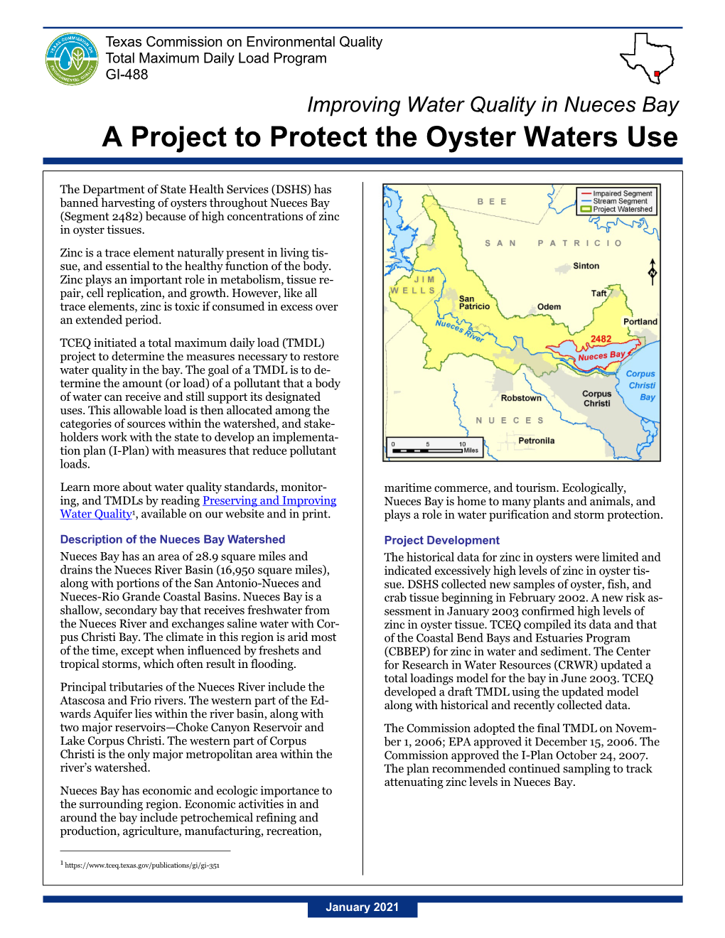 Improving Water Quality in Nueces Bay a Project to Protect the Oyster Waters Use
