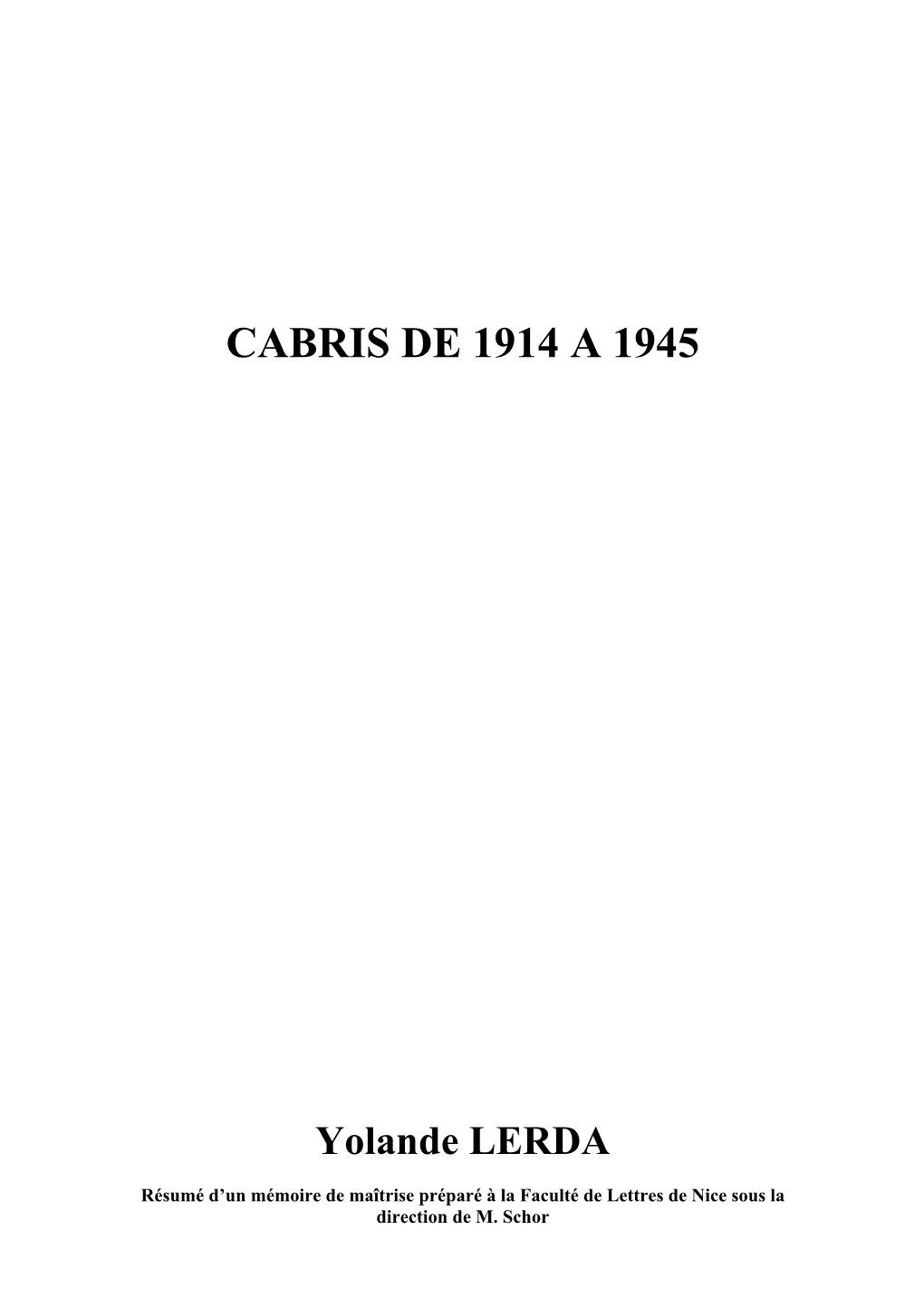 Cabris De 1914 a 1945