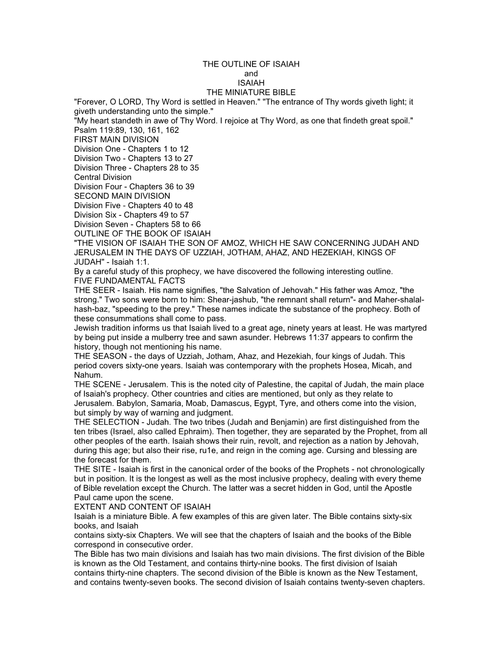 THE OUTLINE of ISAIAH and ISAIAH the MINIATURE BIBLE 