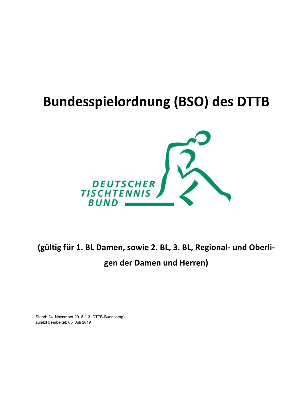 Bundesspielordnung (BSO) Des DTTB