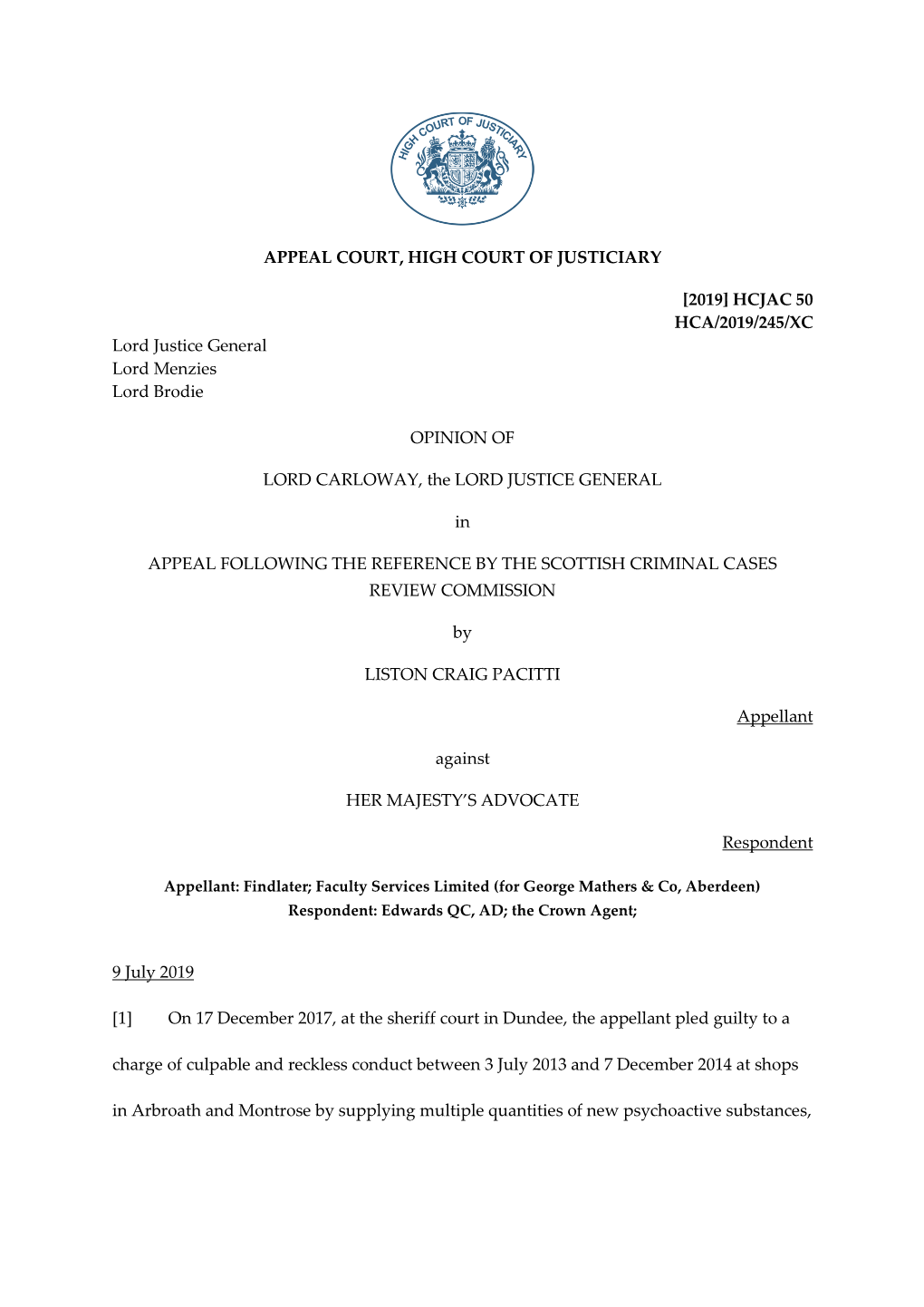 Appeal Court, High Court of Justiciary [2019] Hcjac 50