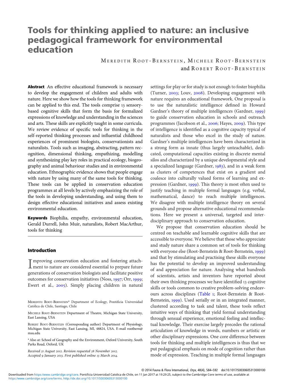 Tools for Thinking Applied to Nature: an Inclusive Pedagogical Framework for Environmental Education