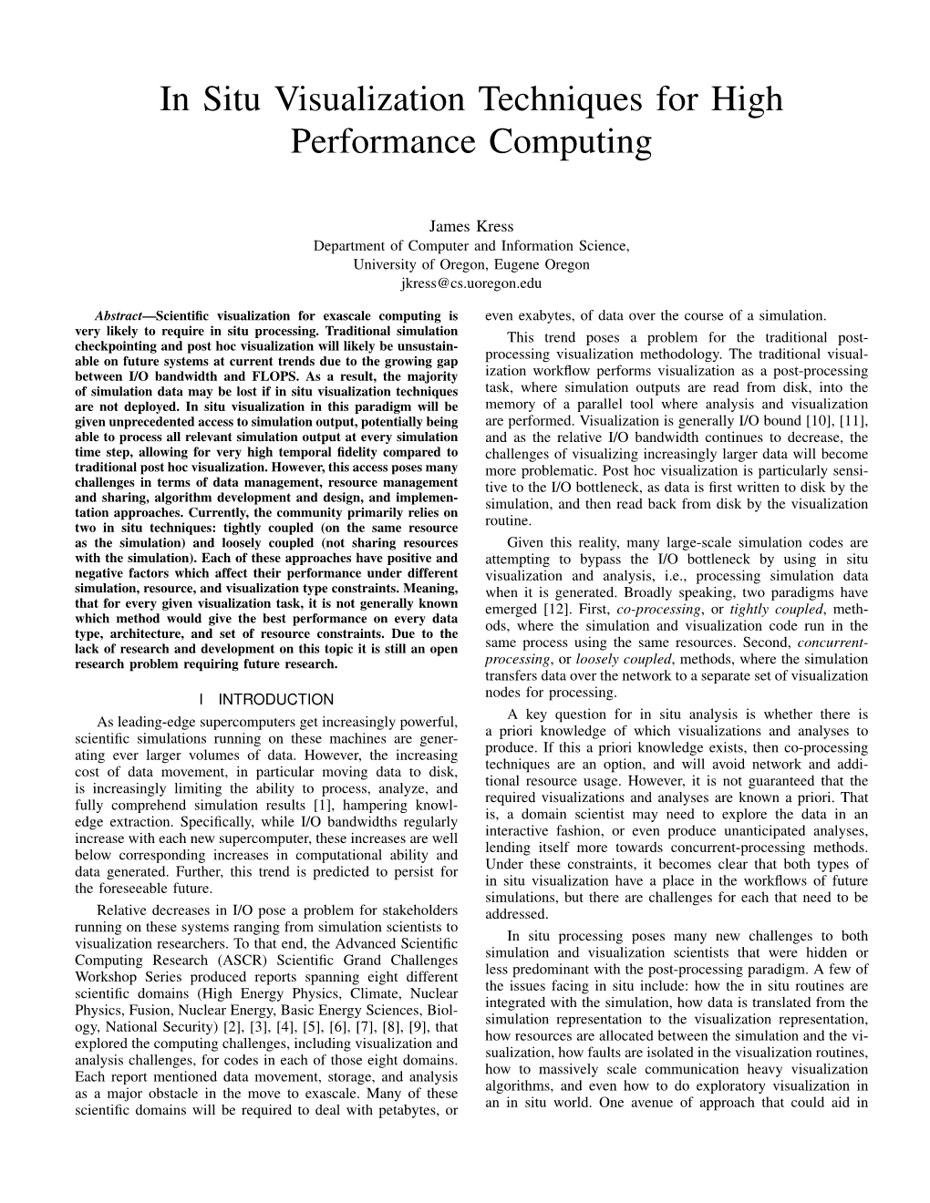 In Situ Visualization Techniques for High Performance Computing