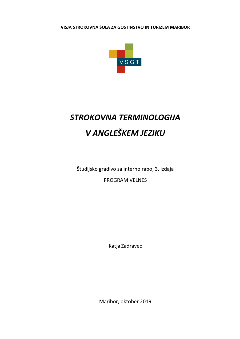 Strokovna Terminologija V Angleškem Jeziku