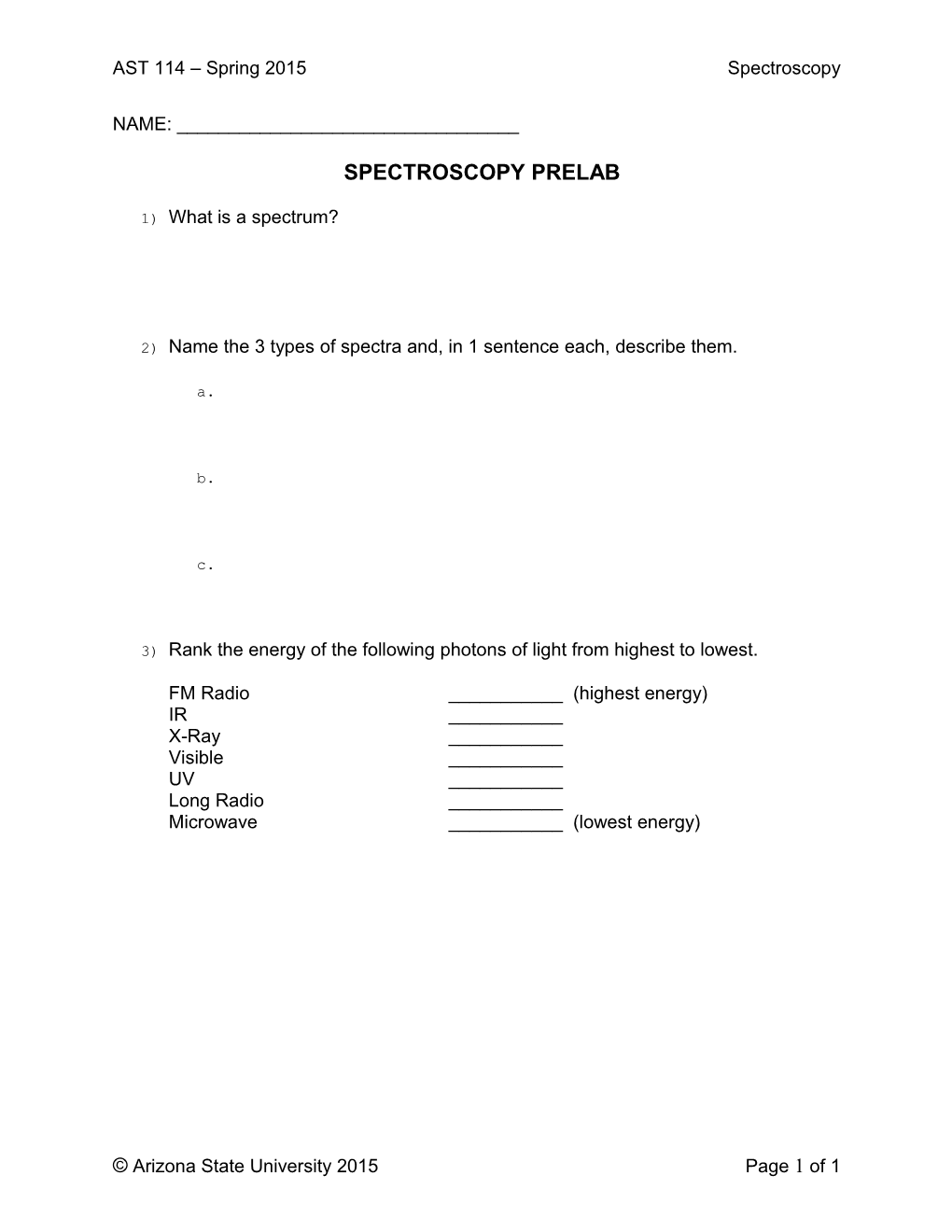 Spectroscopy Prelab